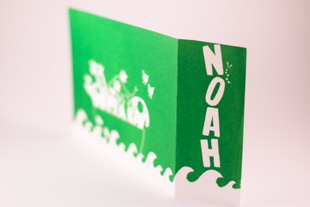Groen geboortekaartje met de ark van Noah